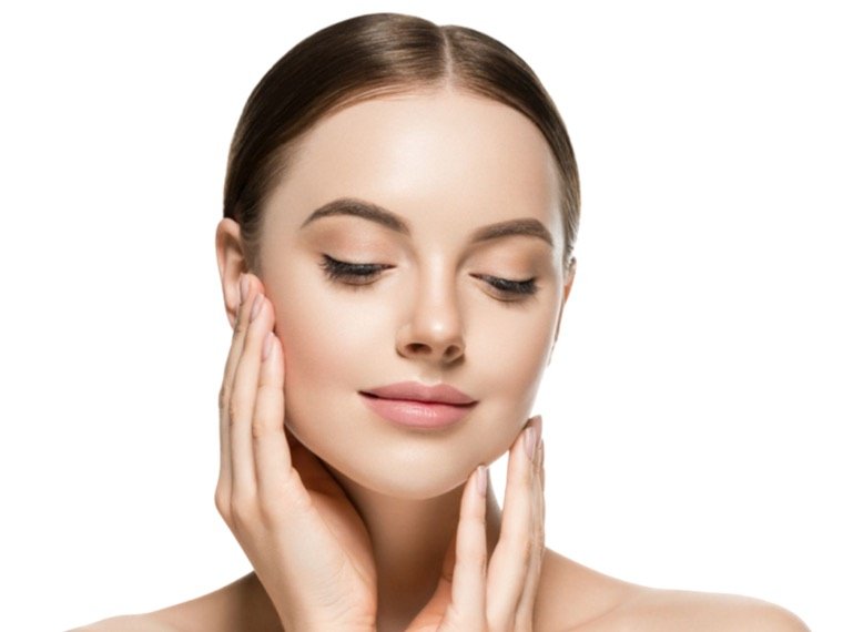 Close view of mature facial skin texture